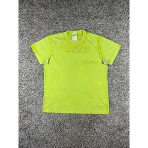 Helmut Lang Men's XL Neon Yellow Distressed Faded Logo T-Shirt